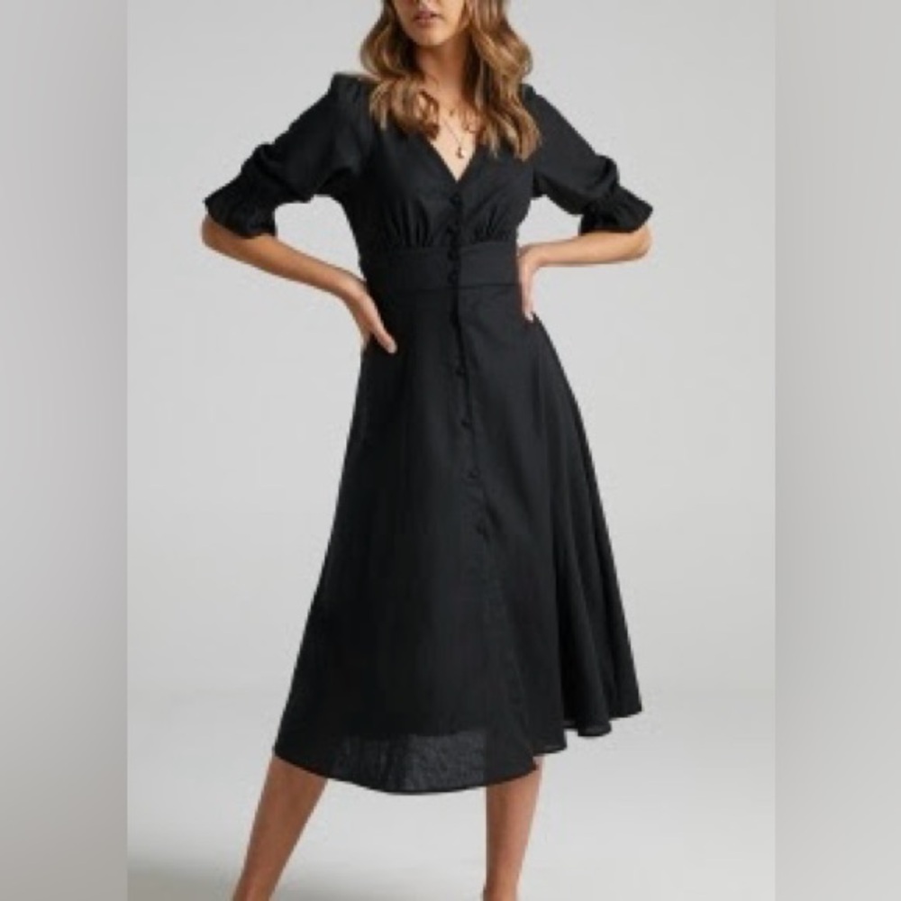 Black Button Down Midi Dress